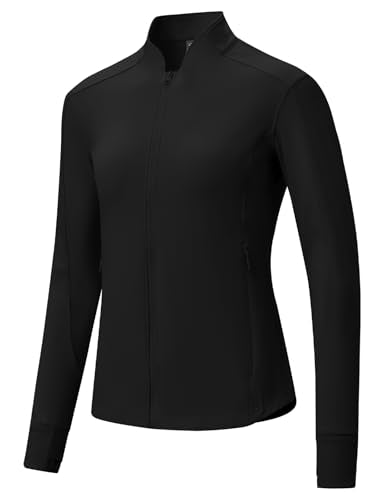 BGOWATU Women's Workout Athletic Jacket Zip Up Running Jackets Thumb Hole - color: Black, size: Medium