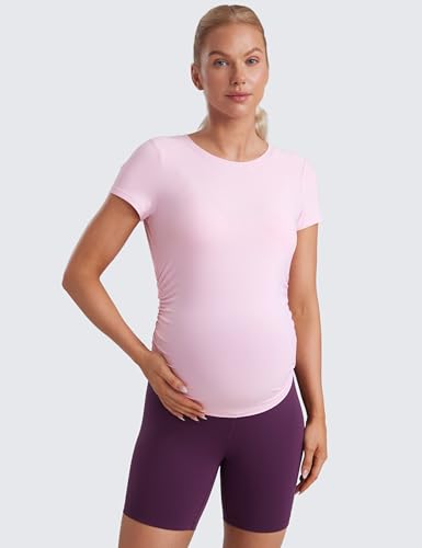 CRZ YOGA Maternity Side Ruched T-Shirt - color: Pink Peony, size: Small