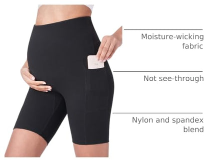 POSHDIVAH Maternity Biker Shorts Over the Belly with Pockets 5"/8" - color: Black, size: Small