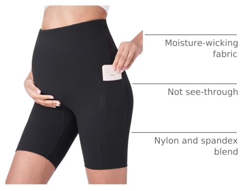 POSHDIVAH Maternity Biker Shorts Over the Belly with Pockets 5"/8" - color: Black, size: Small