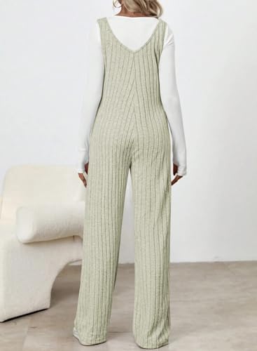 BLENCOT Maternity Jumpsuit Sleeveless Square Neck Wide Leg Pants Romper - color: Light Green, size: Medium