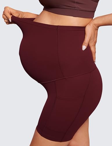 CRZ YOGA Maternity Biker Shorts Pockets 5" - color: Red Merlot, size: Small