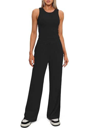 Darong Women's 2 Piece Summer Outfits Sleeveless Matching Lounge Sets - color: Black, size: Medium