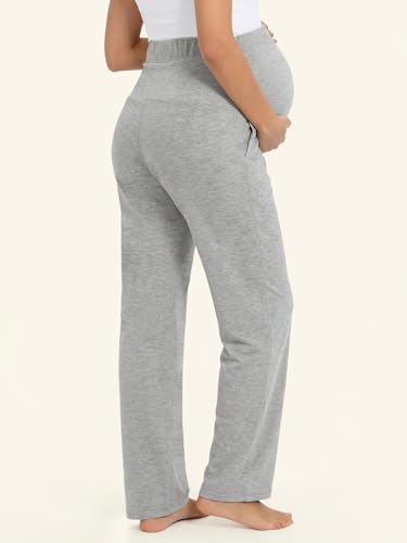 Summer Mae Viscose Maternity Pants Pregnancy Pajama Lounge Pant with Pocket - color: Black/Light Grey, size: Medium