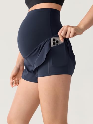 MOMANDA Athletic Maternity Dolphin Shorts 3" - color: Twilight Blue, size: XX-Large