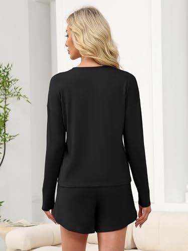 ANRABESS Womens Long Sleeve Striped Pajama 2 Piece Lounge Sets - color: Black, size: Small