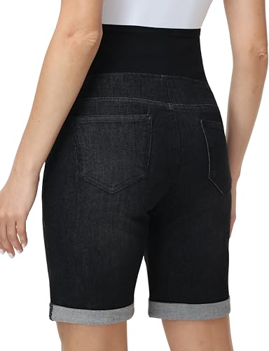 Foucome Women's Materntiy Bermuda Jean Shorts - color: Washed Black, size: Small