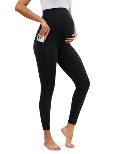SEVEGO Tall Women's 32/34/36 Inseam Maternity Leggings Over The Belly Pregnancy Yoga Pants Workout Active Wear - color: Black, size: Medium