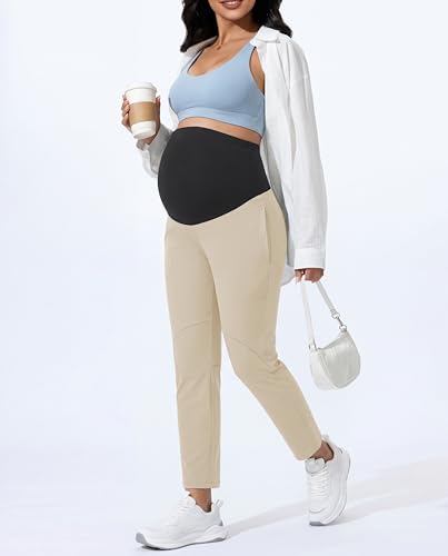 Maternity Pants Over The Belly Stretchy Scrub Pants - color: Khaki, size: X-Large