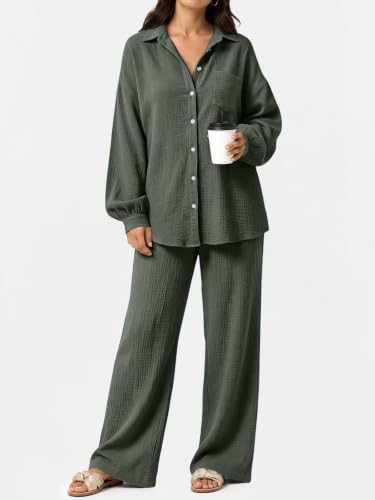 LILLUSORY Womens 2 Piece Matching Lounge Sets Oversized Fall Outfits - color: Army Green, size: Small