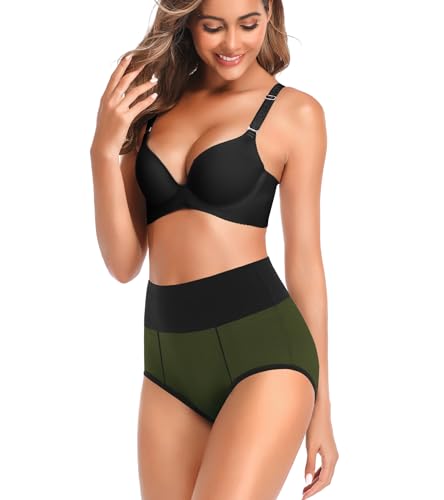 OLIKEME High Waisted Underwear for Women Tummy Control Cotton Plus Size Full Coverage Packs Ladies Panties Briefs - color: Multi-b-5 Pack, size: Small