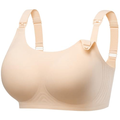 Angelhood Seamless Nursing Bra for Women Wire Free Full Coverage Nursing Bra T-Shirt Bra with Extra Extender - color: Beige, size: Medium