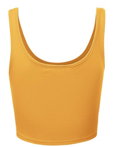 Women Sleeveless Racerback Crop Tank Top Cami Backless Scoopneck Shirts - color: 426-silk Mustard, size: Medium