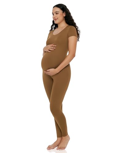 POSHDIVAH Maternity Jumpsuit Romper Leggings Short Sleeve - color: Brown, size: Small
