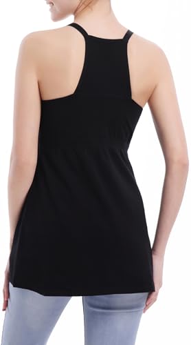 SUIEK 3-Pack Cotton Maternity Nursing Tank Tops Breastfeeding Cami Shirts - color: A-black+navy Dot+atrovirens - Fourth Style, size: Medium