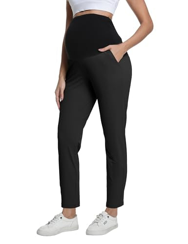 V VOCNI Maternity Pants Work Dress Pockets Ankle Pregnancy Scrub Pants - color: Black, size: X-Large