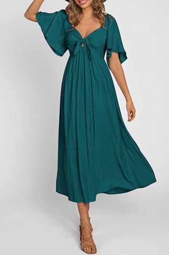 PRETTYGARDEN Women's Summer Bow Tie V Neck Midi Dresses - color: Malachite Green, size: XX-Large