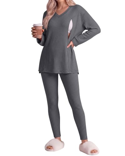 Neer 2 Pcs Maternity Nursing Pajamas Set Oversize - color: Dark Gray, size: XX-Large