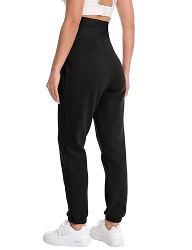 Maternity Joggers Stretchy Pregnancy Sweatpants - color: Black, size: Medium