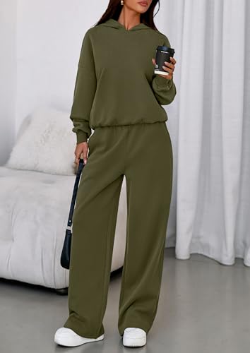 PRETTYGARDEN 2 Piece Lounge Sets for Women Matching Sweatsuits - color: Army Green, size: Medium