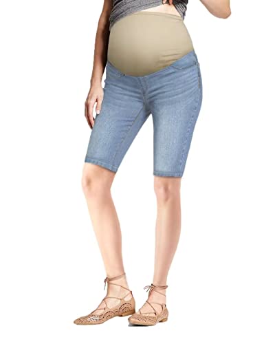 Hybrid & Company Women's Comfy Maternity Shorts - color: Bermuda-bm4822s-lightblue, size: Medium