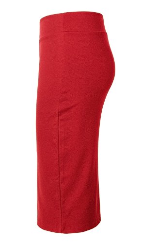 Urban CoCo Women's Elastic Waist Stretch Bodycon Midi Pencil Skirt - color: Red, size: XX-Large
