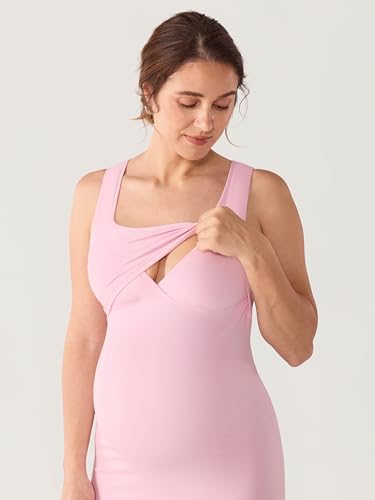 MOMANDA Sleeveless Maternity Nursing Dresses - color: Sweet Pink, size: Large