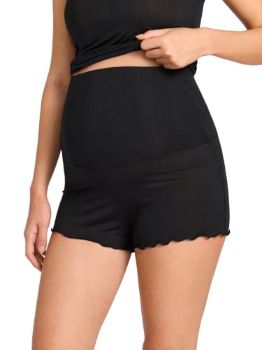 MOMANDA Modal Ribbed Maternity Lounge Shorts - color: Black, size: X-Small