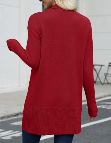 Zeagoo Cardigan Sweaters for Women Open Front Cardigans Long Sleeve Sweater - color: Red, size: Large