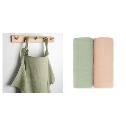 Muslin Nursing Cover and Muslin Swaddle Blankets Pack of 2 Bundled by Comfy Cubs