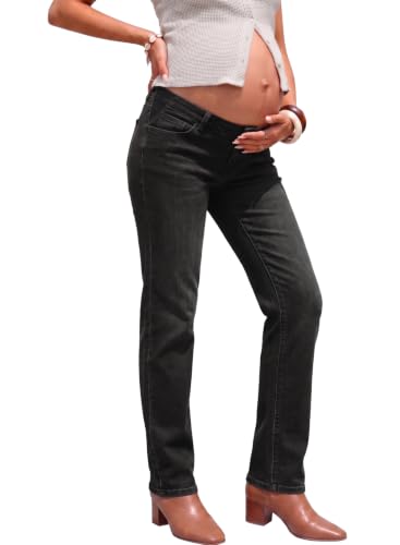 BLENCOT Womens Maternity Jeans Elastic Waist Stretch Pregnancy Denim Pants - color: Black, size: XX-Large