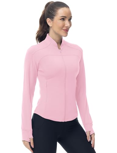 Gopune Women's Workout Athletic Jacket Lightweight Zip Up Yoga Slim Fit Tops with Pockets - color: Pink, size: Small