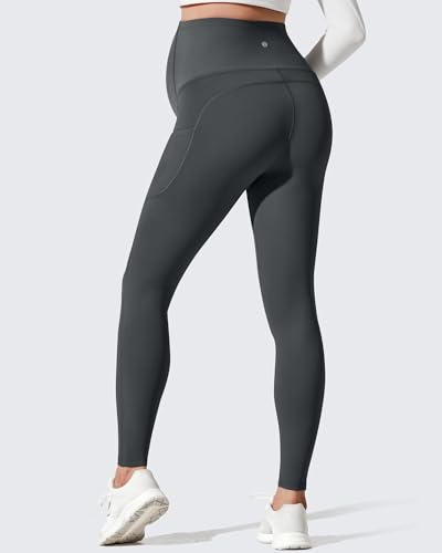 G4Free BareFeel Fleece Lined Maternity Leggings with Pockets Winter - color: Dark Gray, size: X-Large