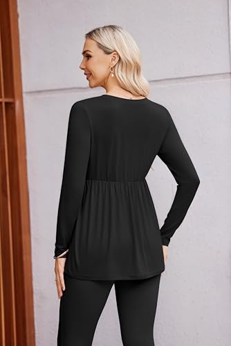Maternity Shirts for Women Long Sleeve V Neck Fall Tops Clothes 4 Packs - color: Black, size: Small