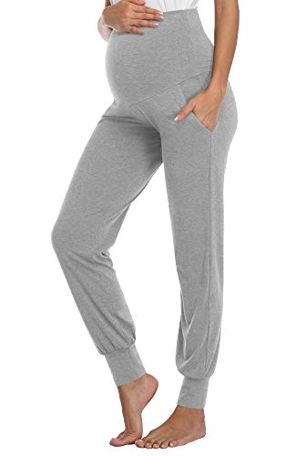 AMPOSH Women's Maternity Pants Stretchy Lounge Workout Sweatpants Casual Loose Comfy Pregnancy Joggers with Pockets - color: Heather Gray, size: Medium