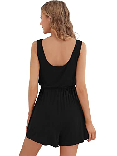 Verdusa Women's Maternity Romper Lightweight Button Jumpsuit Shorts - color: Dark Black, size: Medium