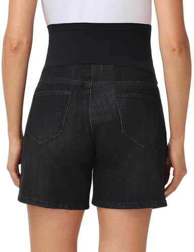 Foucome Women's Maternity Jean Shorts Over the Belly - color: Wash Black, size: Medium