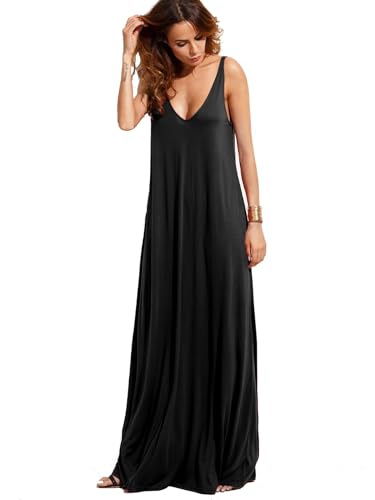 Verdusa Women's Casual Sleeveless Deep V Neck Summer Beach Maxi Long Dress - size: X-Small