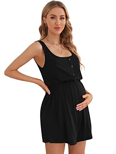 Verdusa Women's Maternity Romper Lightweight Button Jumpsuit Shorts - color: Dark Black, size: X-Small