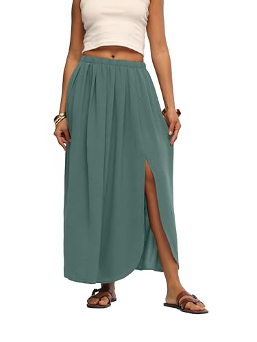 HiMONE Womens Maxi Skirt High Waisted Flowy A Line with Side Slit - color: Aqua Sea, size: XX-Large