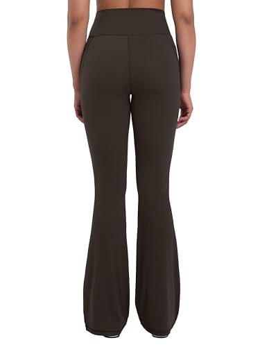 Sunzel Women Mini Flare Leggings with Pockets Breathable Bootcut Yoga Pants - color: Seal Brown, size: Medium