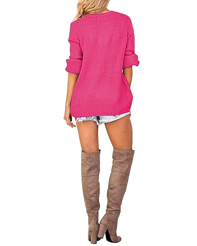 LookbookStore Women's Knit Long Sleeve Faux Wrap Surplice V Neck Sweater Top - color: Magenta, size: Large
