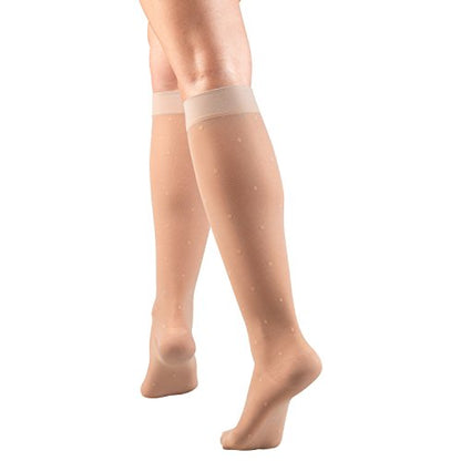 Truform Sheer Compression Stockings, 15-20 mmHg, Women's Knee High Length, Dot Pattern, Nude, Small - color: Nude, size: Small (1 Pair), style: Dot Pattern