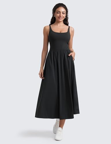CRZ YOGA Square Neck Maxi Casual Dress - color: Black, size: X-Large