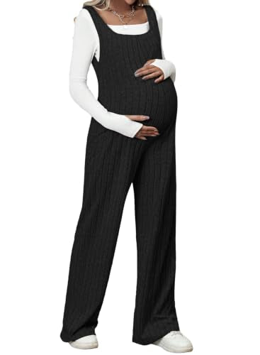 BLENCOT Maternity Jumpsuit Sleeveless Square Neck Wide Leg Pants Romper - color: Navy Blue, size: Large