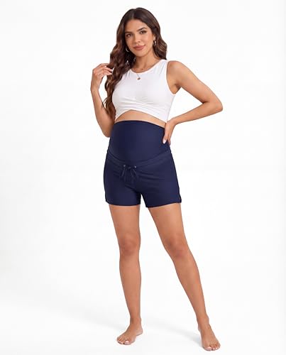 Foucome Women's Maternity Swim Shorts Over The Belly - color: Navy Blue, size: Large