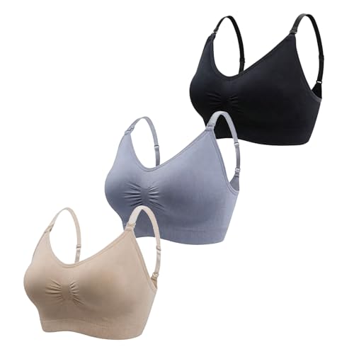 3 Pack Seamless Nursing Bras, Adjustable Breastfeeding Soft Maternity Bra, Women Comfort Pregnancy Sleep Bralette. - color: Black-beige-grey, size: Medium