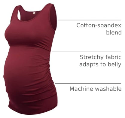 AMPOSH Womens Maternity Tank Tops 3 Pack Cotton Sleeveless Ruched Side Pregnancy Postpartum Shirts Soft Stretch Basic Top - color: 36 Black/Dark Gray/Burgundy, size: Medium