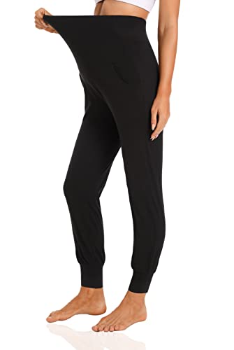 V VOCNI Women's Maternity Joggers Pants Pregnancy Sweatpants - color: Black, size: Medium