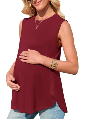 FMEYOA Women's Maternity Tank Top Summer Sleeveless Pregnancy Shirts - color: Burgundy, size: Small